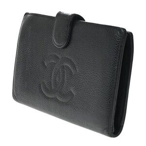 CHANEL CC Logo Long Bifold Wallet Grained Calfskin Leather Black GHW 30KA681